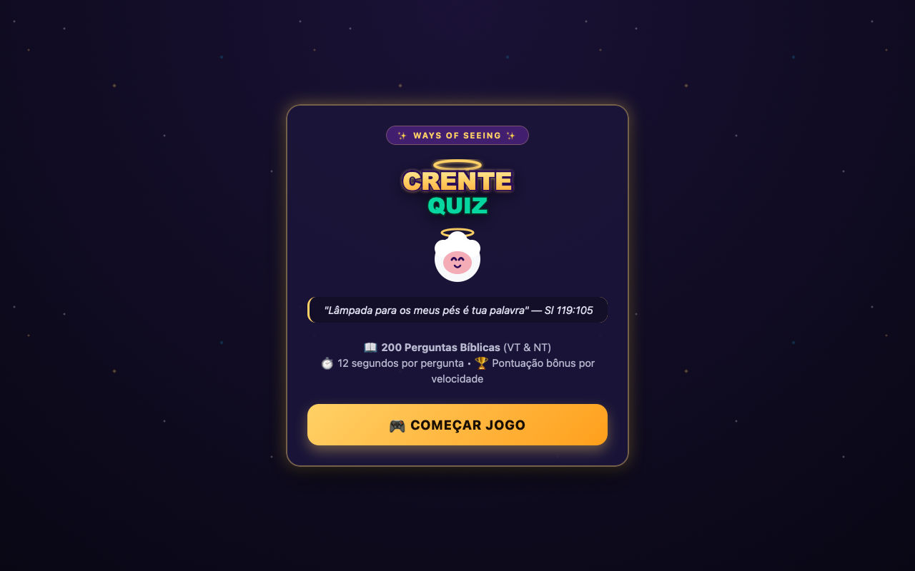 Crente Quiz — Interface de Abertura
